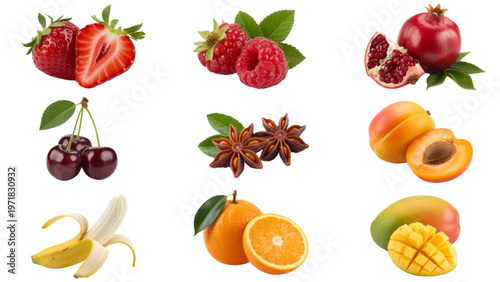Assorted fresh fruits arranged in a visually appealing composition Vector