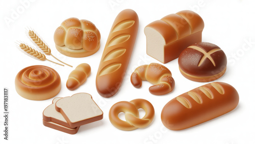 Assorted baked breads displayed together in a collection Vector