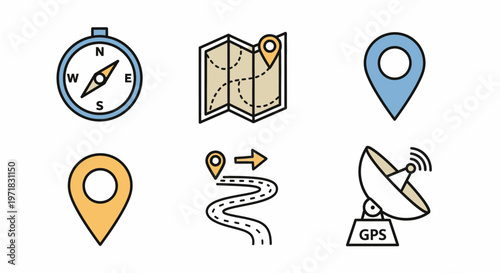 Navigation icons for travel and direction.