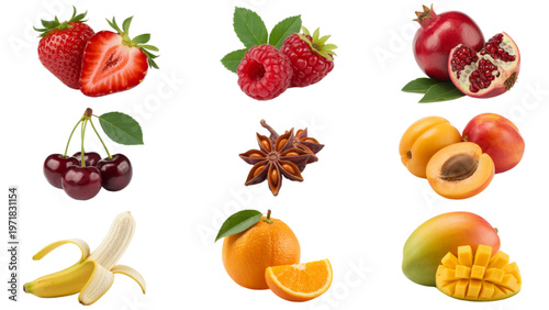 Assorted fresh tropical and citrus fruits displayed in a vibrant arrangement Vector