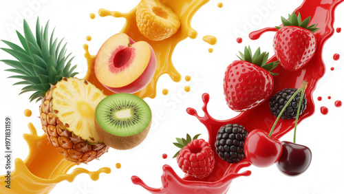 Colorful tropical fruits in a vibrant and playful arrangement Vector