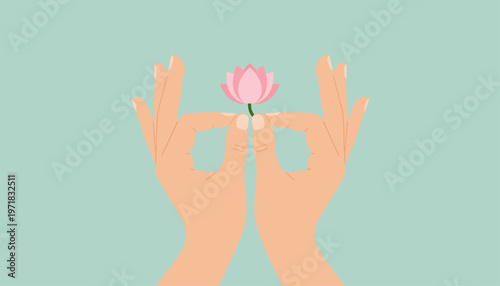 Anjali Mudra Hands Prayer Flat Vector for Vesak Day Greeting