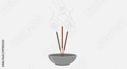 Incense Sticks and Smoke Flat Vector Illustration for Vesak Ritual