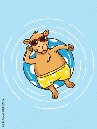 Cartoon camel wearing yellow shorts.