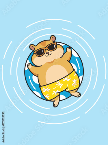 Cartoon hamster in yellow shorts.