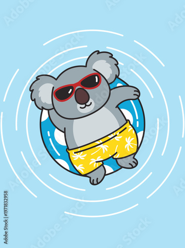 Koala wearing sunglasses and swimwear.