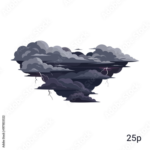 Dark storm clouds with lightning strikes in a dramatic sky