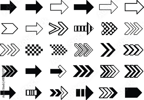 a collection of various black and white arrow symbols displayed in different styles and orientations showcasing directional indicators high quality professional