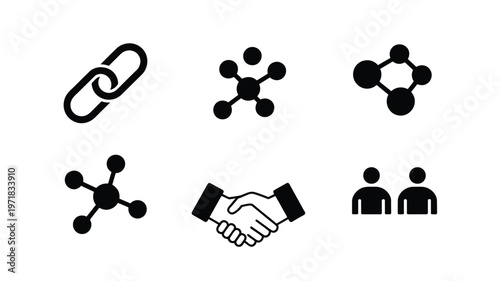 Connection networking collaboration icons abstract communication system digital technology concept clean vector style