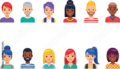 a diverse collection of cartoon avatars showcasing various ethnicities hairstyles and skin tones are presented in a neat arrangement high quality