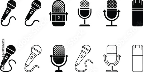 a collection of various microphone styles is displayed showcasing different designs and forms for audio recording and broadcasting applications high quality