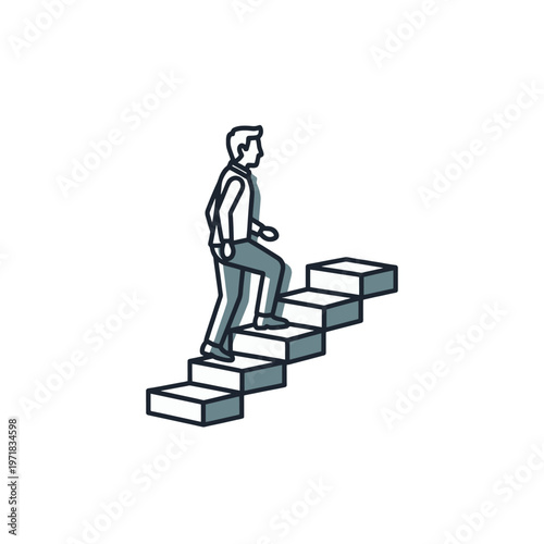 Person ascending a staircase towards a higher level