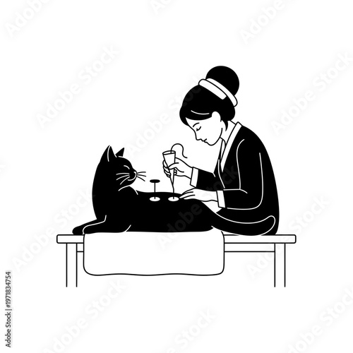 Art of Tranquility: A moment of serene focus between a person and a cat, the scene delicately unfolds with shared peace, symbolizing the comforting connection that transcends the need for words.