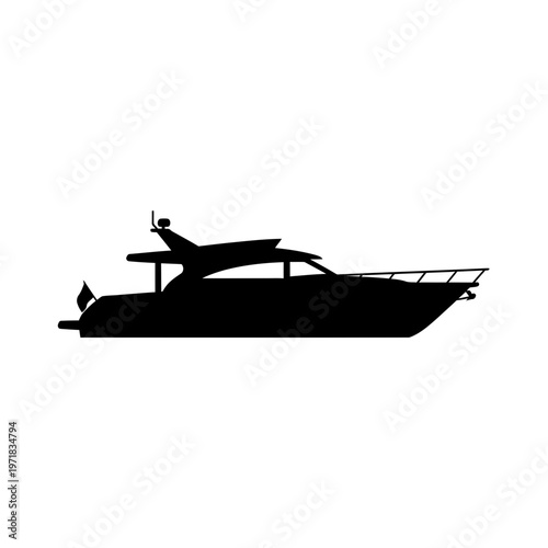 Luxury Yacht Silhouette: A sleek, black silhouette of a luxury yacht is poised, suggesting opulence and adventure on open waters. Perfect for conveying a sense of leisure, travel.