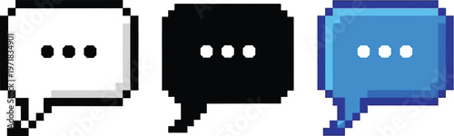 this image displays three pixelated speech bubbles in varying colors and styles representing communication and digital interfaces high quality professional detailed