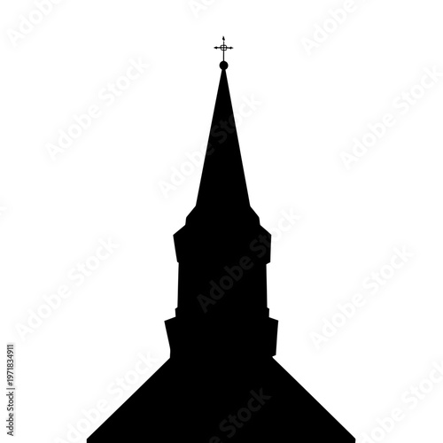 Sacred Silhouette: The striking silhouette of a church steeple, crowned with a cross, against a clear background, evokes a sense of solemnity and spiritual significance.