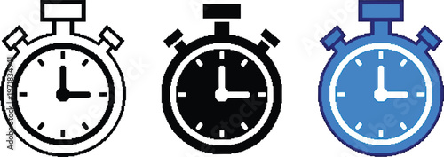 this image displays three variations of a stopwatch icon showcasing different color schemes and outlines for timing concepts high quality professional