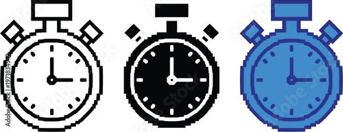 three variations of a stopwatch icon are displayed showcasing different styles and color schemes for timing applications high quality professional detailed