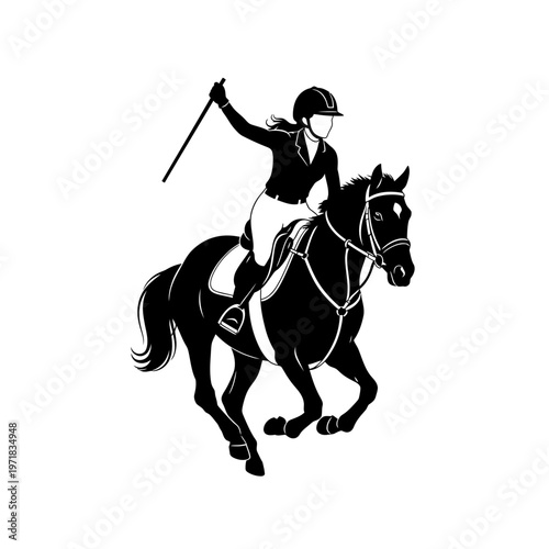 Equestrian Grace: A poised rider demonstrates precision and harmony astride a magnificent horse, evoking a sense of grace, skill, and the bond between horse and equestrian.