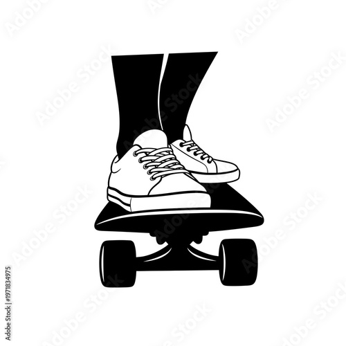 Skateboard Stance: Silhouette of a person on a skateboard, ready to roll. The graphic captures the essence of skateboarding culture and the anticipation of movement.