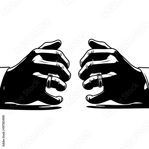 Hand Gesture Exchange:  A dramatic, high-contrast illustration of two hands meeting, suggesting an agreement, partnership, or the finalization of a deal.