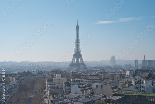 Avignon, France - March 9, 2026:  Eiffel Tower viewed from Arc de Triomphe in Paris