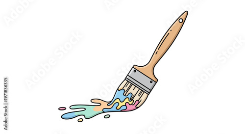 Colorful paintbrush with paint splatters artistic.