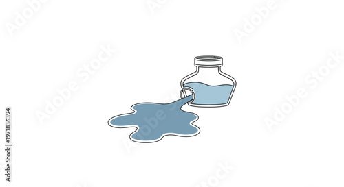 Blue liquid pouring from bottle.