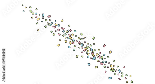 Colorful icons fly through air.