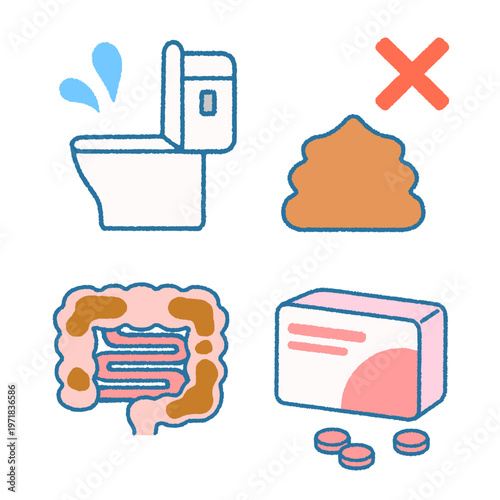 お腹の不調（便秘・下痢・腸内環境・トイレ）のアイコン4点セット