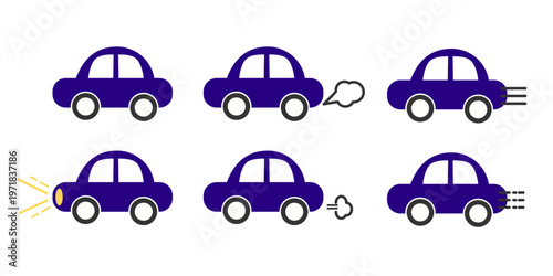青い車のシンプルなアイコンセット