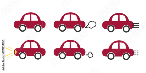 赤い車のシンプルなアイコンセット