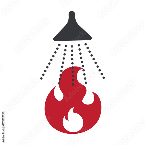 Isolated pictogram of red flame being sprayed with water representing fire extinguishing, emergency response, safety equipment, and fire control action