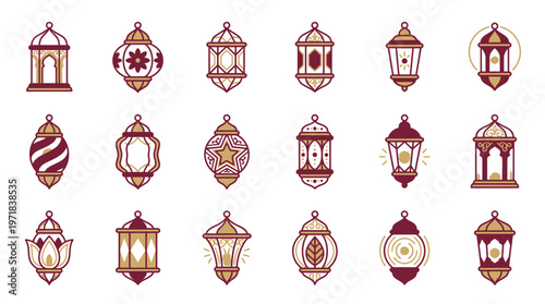 Lanterns Displayed in Rows on White