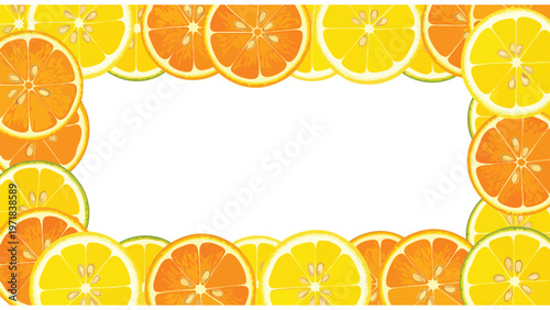 Fresh Citrus Fruit Slice Border Frame - Orange & Lemon Background for Summer Marketing