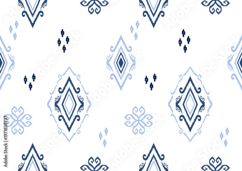 Indigo Blue Ornate Ikat Diamond Seamless Pattern