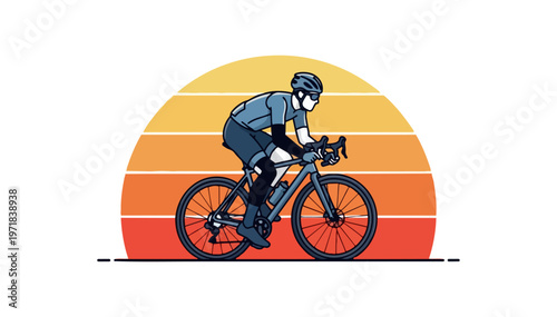 Cyclist riding bicycle against sunset illustration