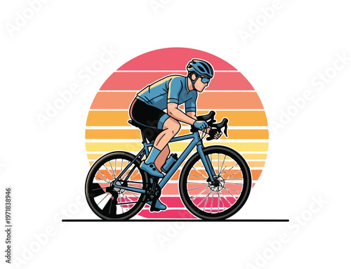 Cyclist riding bicycle against sunset illustration vector design