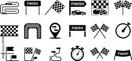 Racing Icons Finish Line Flag Car Stopwatch Track Map Pin checkered flag