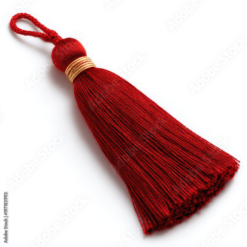 Red tassel with golden band isolated on white background