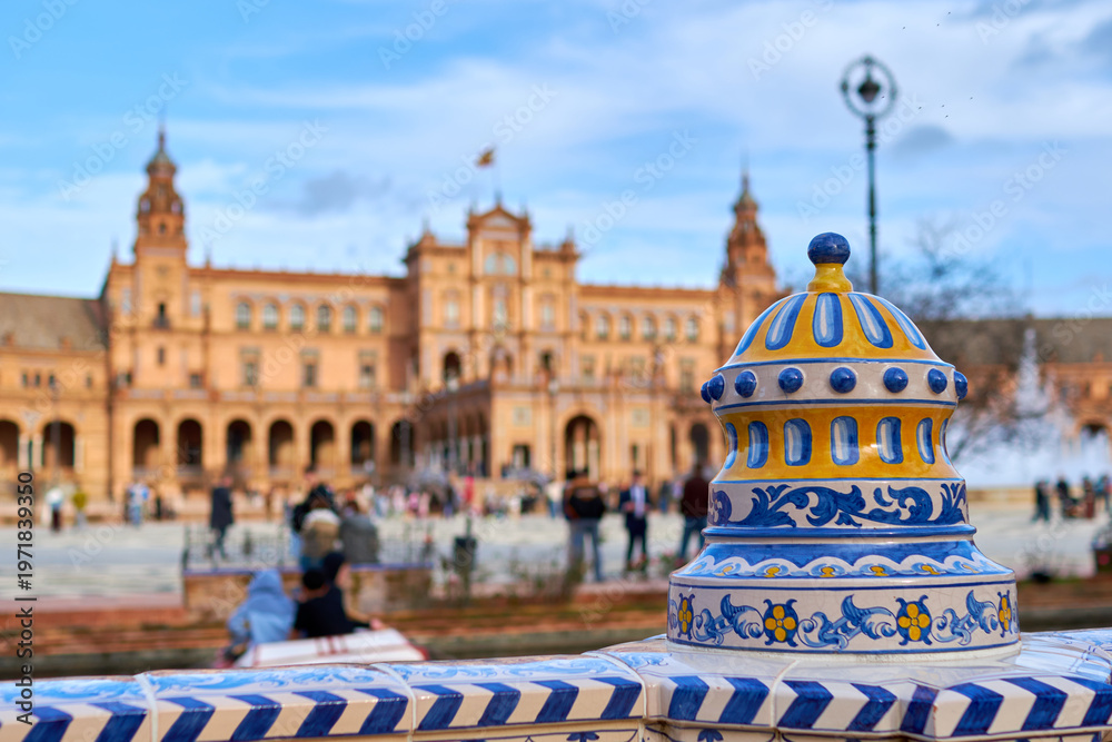 Fototapeta premium detail of architecture in Plaza de España, Seviile, Spain