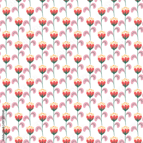 Seamless Pink And Red Floral Pattern With Stylized Tulip Motifs For Fabric And Wallpaper