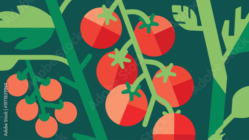 Illustration Of Tomatoes Growing On Plant Vines Vector Design Template