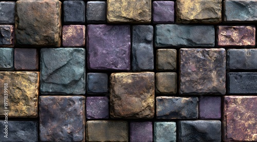 Seamless pattern of old worn brick wall with various colors