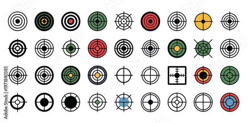 Target flat icons colored aim gun sniper shooting symbols goal focus precision vector illustration