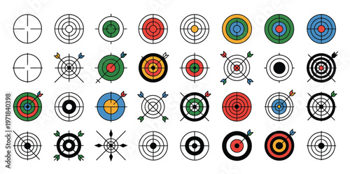 Target flat icons collection colored aim shooting sniper symbols goal accuracy focus vector design