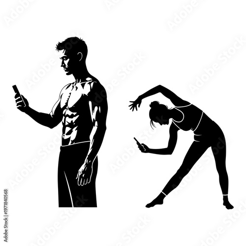 Comparison of smartphone use and physical exercise for health Vector, illustration