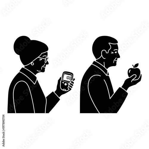 Healthy choices: blood pressure check versus apple consumption Vector, illustration