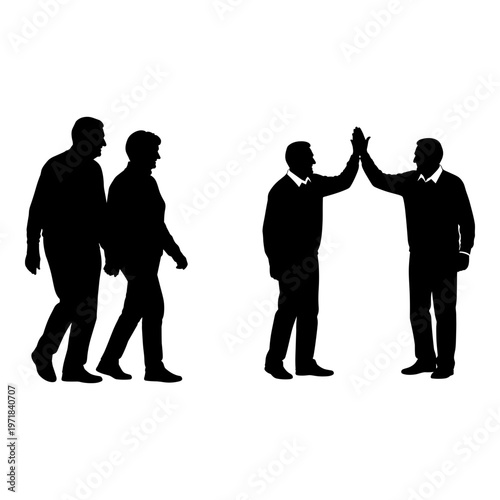 Business professionals engaging in a high-five and walking away together Vector, illustration