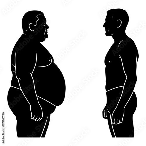 Comparison of body types between an obese and a normal-weight individual Vector, illustration